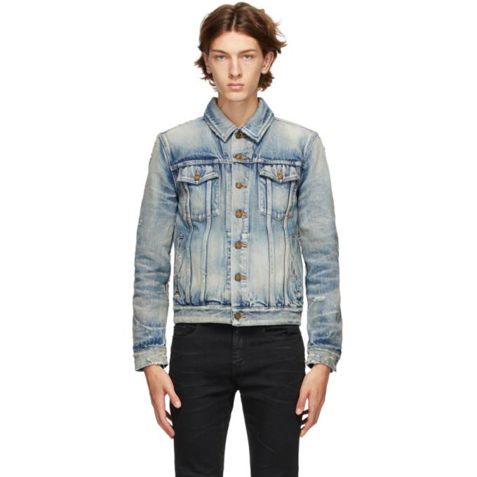 Saint Laurent Blue Denim 70s Trashed Jacket