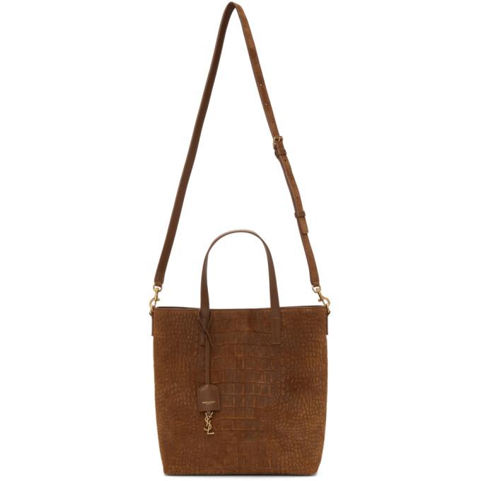 Saint Laurent Brown Croc Toy North/South Shopping Tote