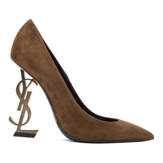 Saint Laurent Brown Suede Opyum 110 Heels