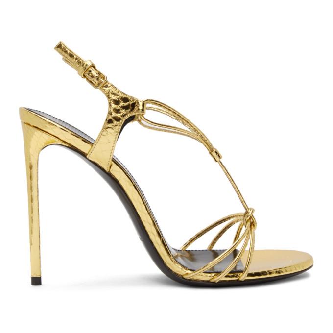Saint Laurent Gold Snake Robin 105 Heeled Sandals