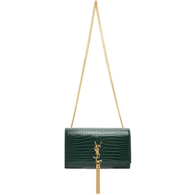 Saint Laurent Green Croc Medium Kate Tassel Wallet Bag