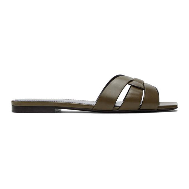 Saint Laurent Green Tribute Flat Sandals