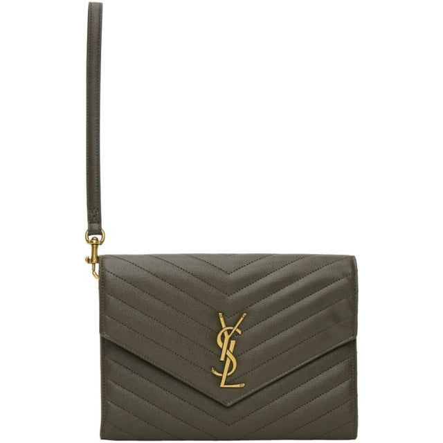 Saint Laurent Grey Monogramme Wristlet Envelop Clutch