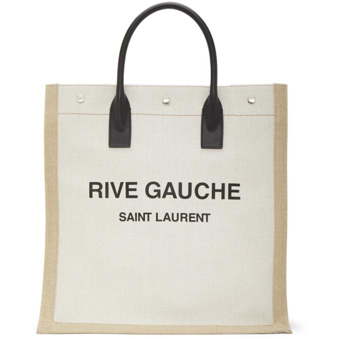 Saint Laurent Off-White and Tan Rive Gauche Shopping Tote