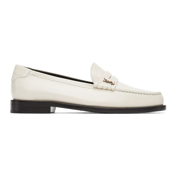 Saint Laurent Off-White Monogram Penny Loafers