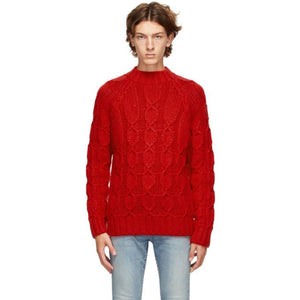 Saint Laurent Red Cable Knit Sweater
