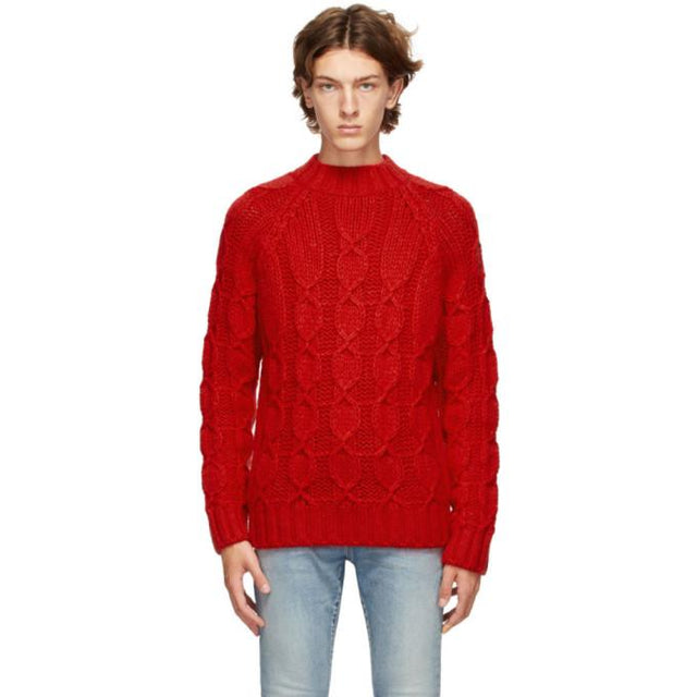 Saint Laurent Red Cable Knit Sweater