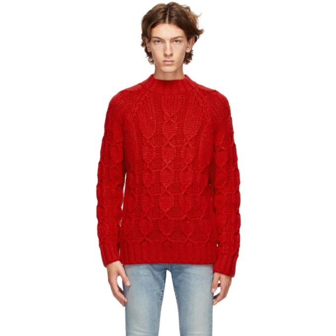 Saint Laurent Red Cable Knit Sweater