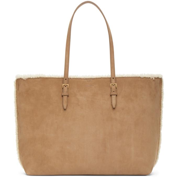 Saint Laurent Tan Shearling Medium East/West Shopping Tote