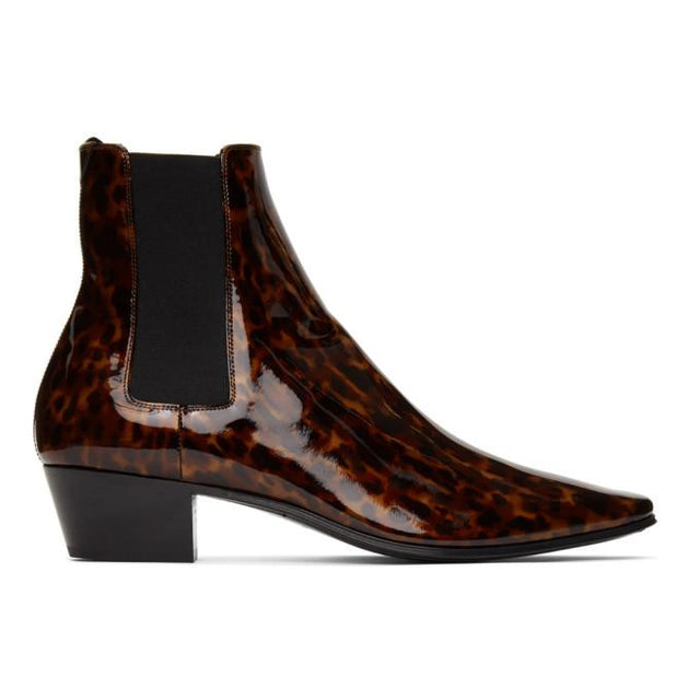 Saint Laurent Tortoiseshell Patent Dylan Boots