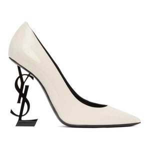 Saint Laurent White and Black Patent Opyum Heels