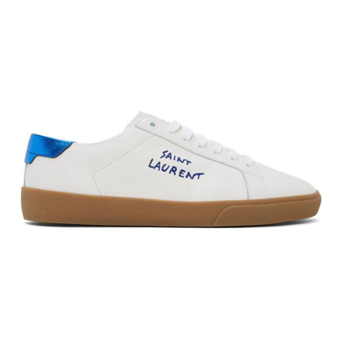 Saint Laurent White and Blue Court Classic Sneakers