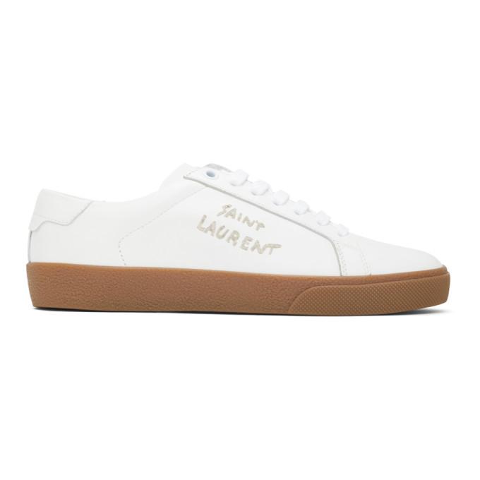 Saint Laurent White and Brown Court Classic Sneakers