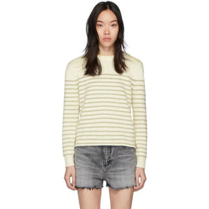Saint Laurent White and Gold Lame Sailor Sweater