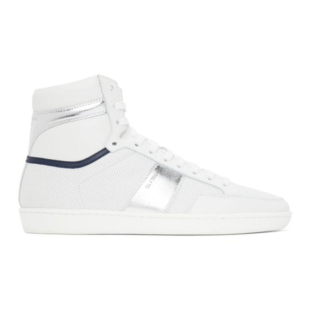 Saint Laurent White and Silver Court Classic SL/10H Sneakers