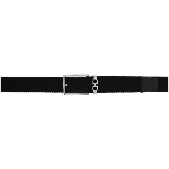 Salvatore Ferragamo Black Woven Gancini Belt