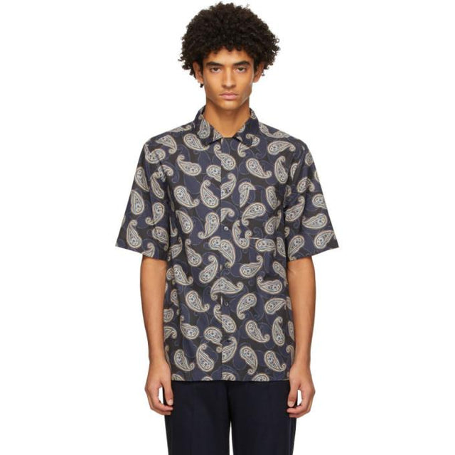 Salvatore Ferragamo Navy Almond Paisley Sport Short Sleeve Shirt