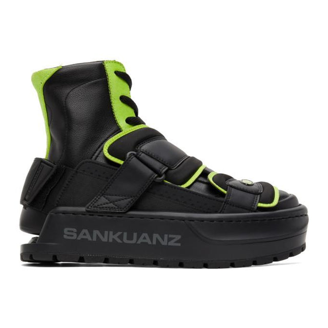 Sankuanz Black and Green Chunky Protector Sneakers