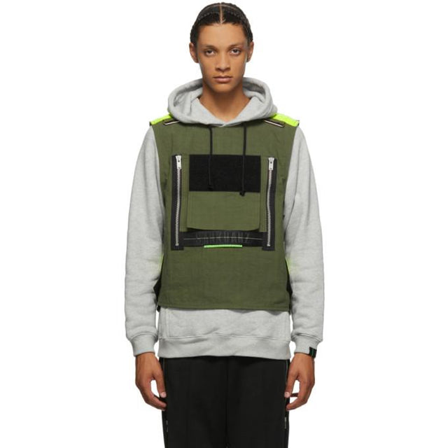 Sankuanz Grey and Khaki Vest Hoodie