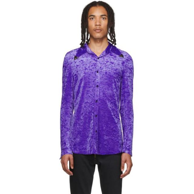 Sankuanz Purple Velour Metal Collar Shirt