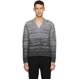 Sean Suen Grey Quilted V-Neck Sweater