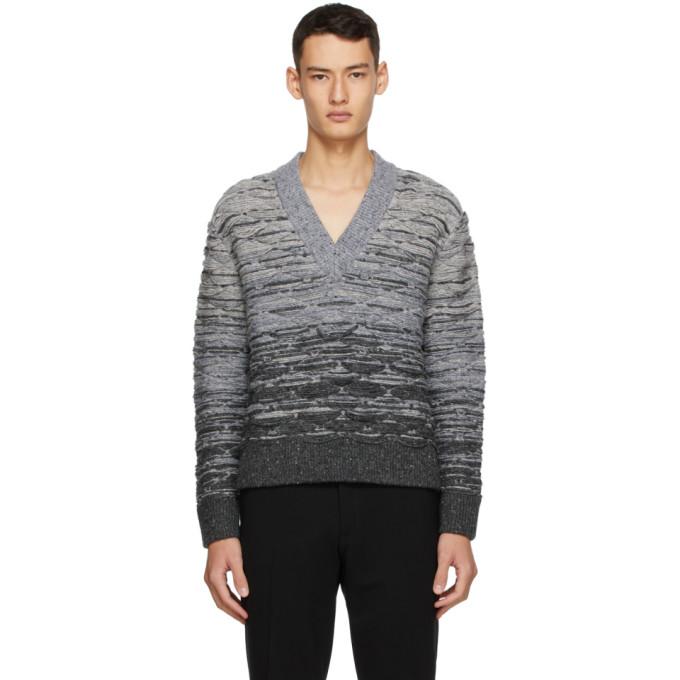 Sean Suen Grey Quilted V-Neck Sweater