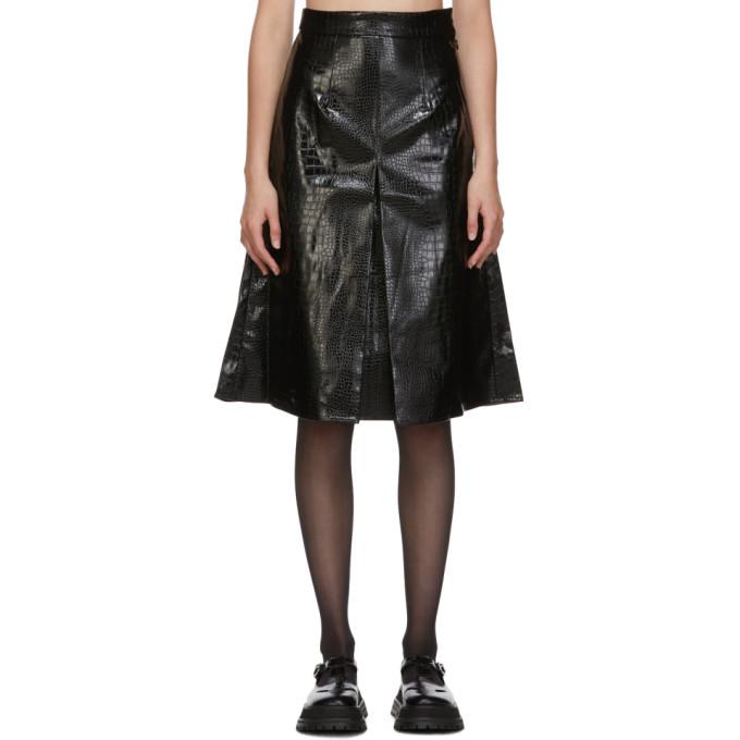 Shushu/Tong Black Faux-Leather Croc Single Pleat Skirt