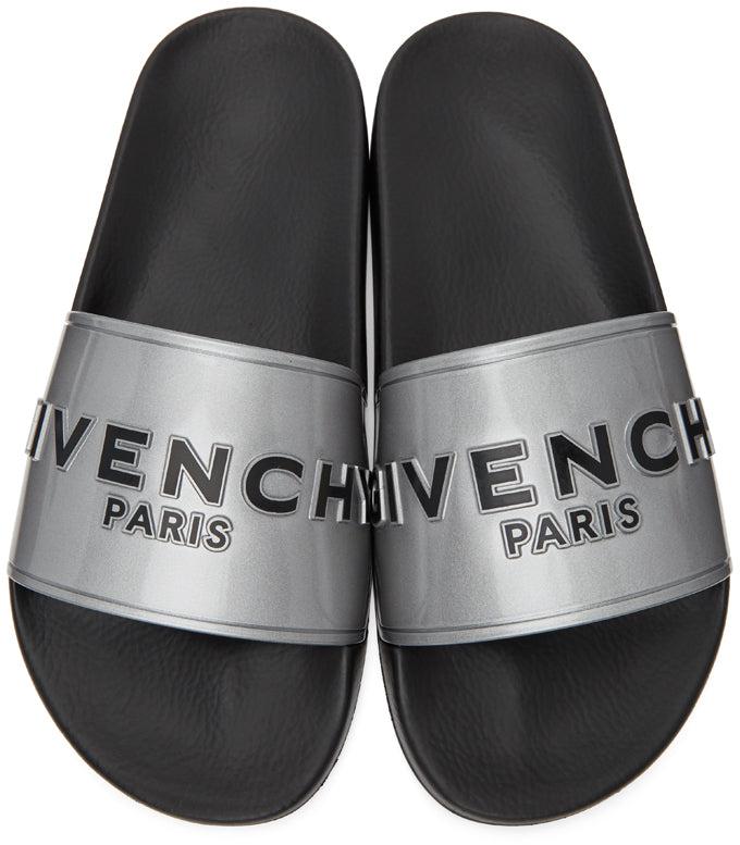 Givenchy Silver Logo Flat Sandals