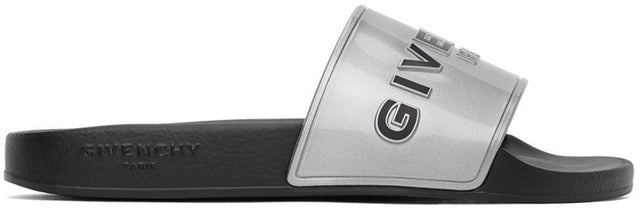 Givenchy Silver Logo Flat Sandals - Givenchy Silver Logo Sandales plates - 지방시 실버 로고 플랫 샌들