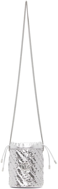 Gucci Silver Mini Sequin GG Marmont Bucket Bag - Gucci Silver Mini Sac de godets GG Marmont - 구찌 실버 미니 스팽글 GG Marmont 양동이 가방