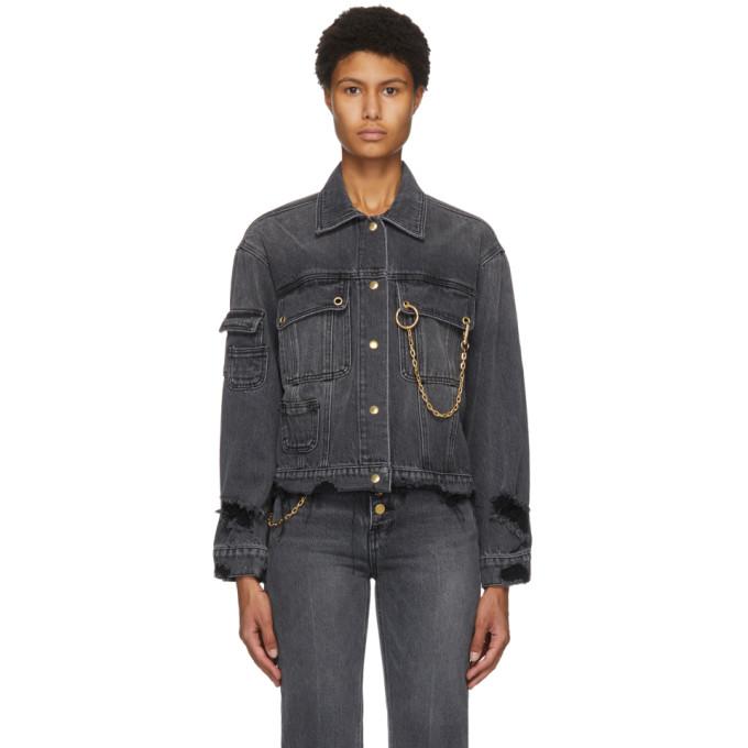 SJYP Black Denim Distressed Jacket