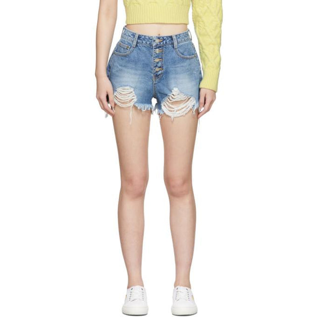 SJYP Blue Denim Button Shorts