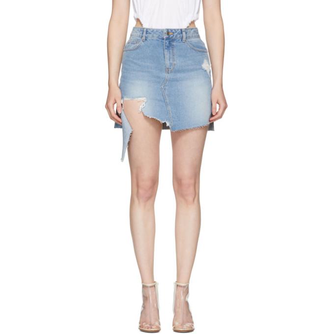 SJYP Blue Denim Cut-Off Miniskirt-BLACKSKINNY.COM