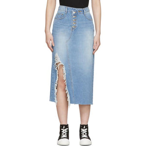 SJYP Blue Denim Destroyed Skirt