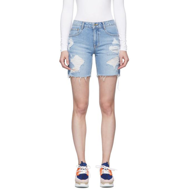 SJYP Blue Denim Patched Shorts