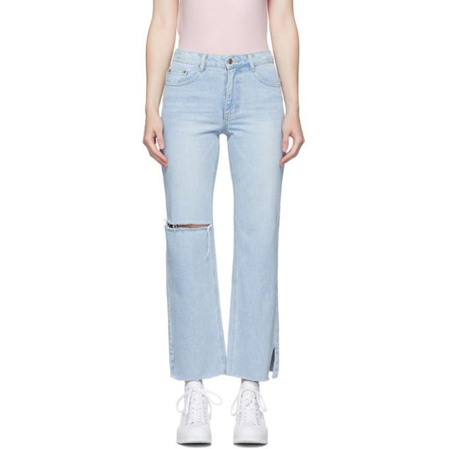 SJYP Blue Simple Cut Detail Jeans