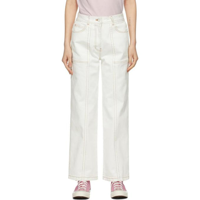 SJYP White Stitch Point Jeans