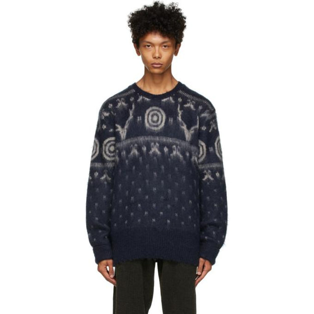 South2 West8 Navy and White Mohair Sweater