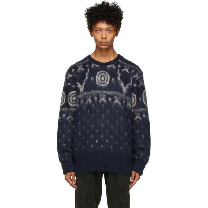South2 West8 Navy and White Mohair Sweater