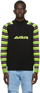 AGR SSENSE Exclusive Black Striped Logo Sweater - Pull de logo à rayures noires exclusive d'AGR Ssense - Agr Ssense 독점적 인 검은 줄무늬 로고 스웨터
