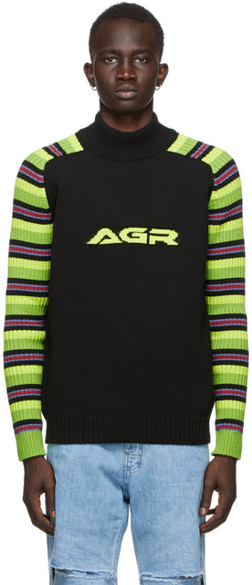 AGR SSENSE Exclusive Black Striped Logo Sweater - Pull de logo à rayures noires exclusive d'AGR Ssense - Agr Ssense 독점적 인 검은 줄무늬 로고 스웨터