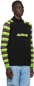 AGR SSENSE Exclusive Black Striped Logo Sweater