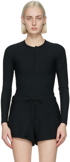 Gil Rodriguez SSENSE Exclusive Black Thermal Henley Long Sleeve T-Shirt - Gil Rodriguez SSense T-shirt à manches longues noires exclusives Noir Henley - 길 Rodriguez Ssense 독점적 인 검은 열 헨리 긴 소매 티셔츠