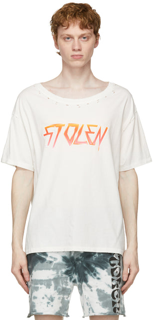 Stolen Girlfriends Club SSENSE Exclusive White Berate Fade T-Shirt - T-shirt de fonte blanche exclusive de club de club volé - 도난 된 여자 친구 클럽 ssense 독점적 인 흰색 broade t 셔츠