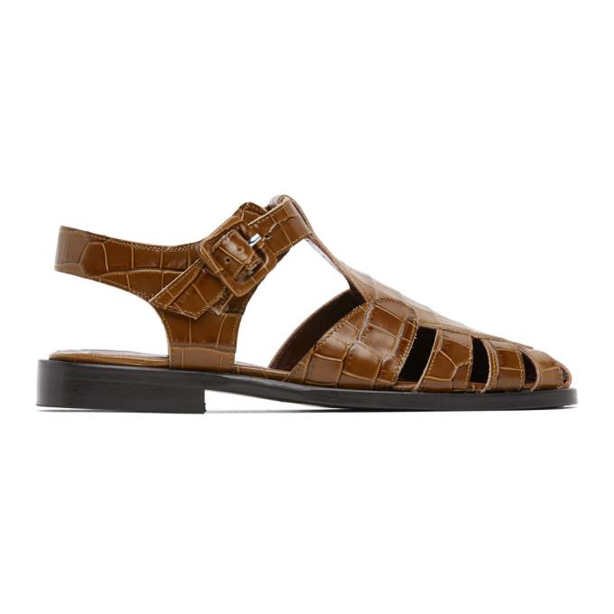 Staud Brown Croc Brady Sandals