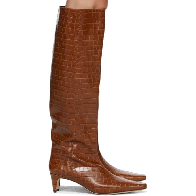 Staud Brown Croc Wally Boots