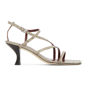 Staud Grey Croc Gita Heeled Sandals