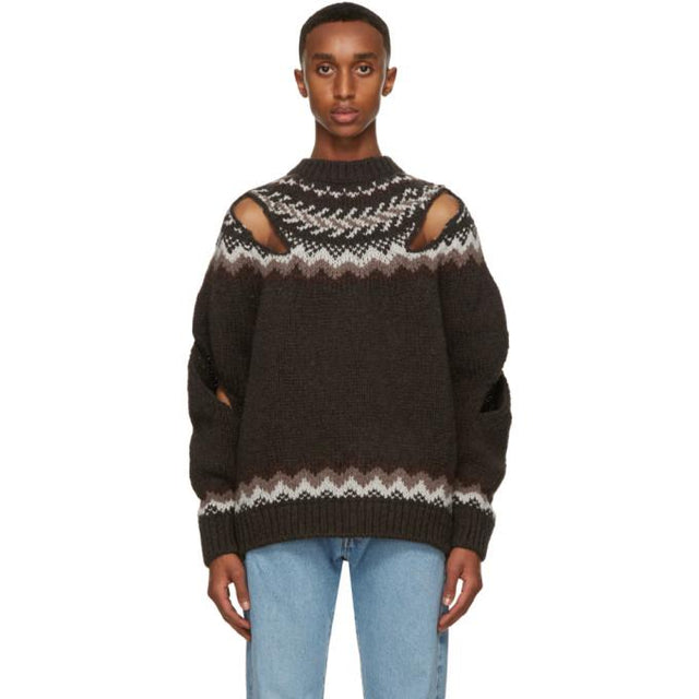 Stefan Cooke Brown and Off-White Wool Slashed Sweater