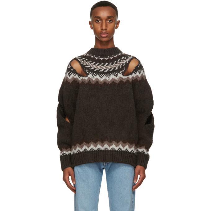 Stefan Cooke Brown and Off-White Wool Slashed Sweater
