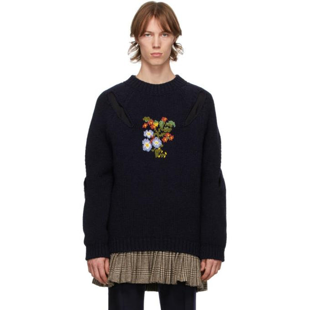 Stefan Cooke Navy Wool Slashed Sweater